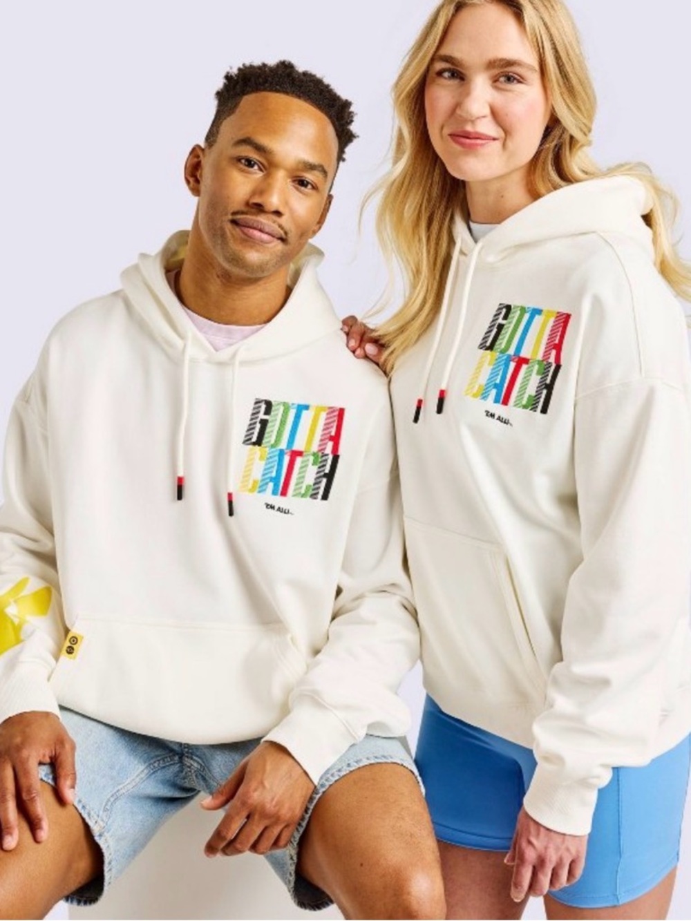Pokemon Cream Pullover Hoodie with Multicolor Logo